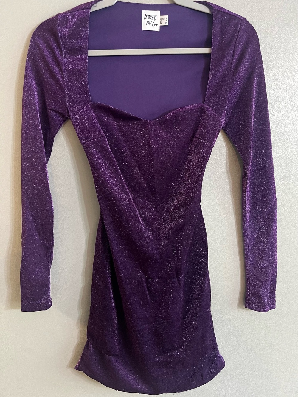 Princess Polly Shimmering Purple Long-Sleeve Mini Dress